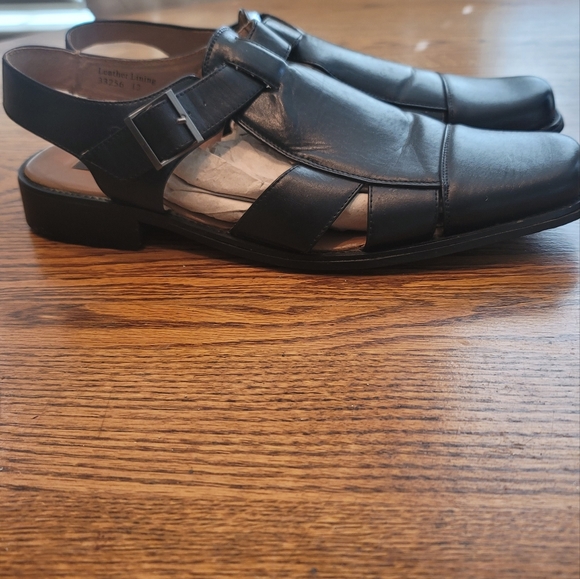 Majestic Collection Black Leather Open Closed Toe Slingback Sandals Shoes 13 - Picture 3 of 11